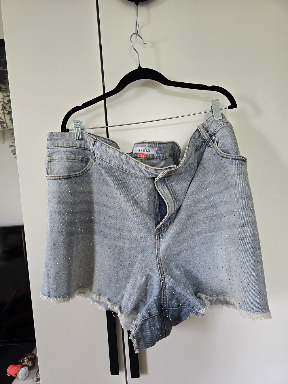 ARULA Light Blue Denim Shorts with Rhinestone Accent